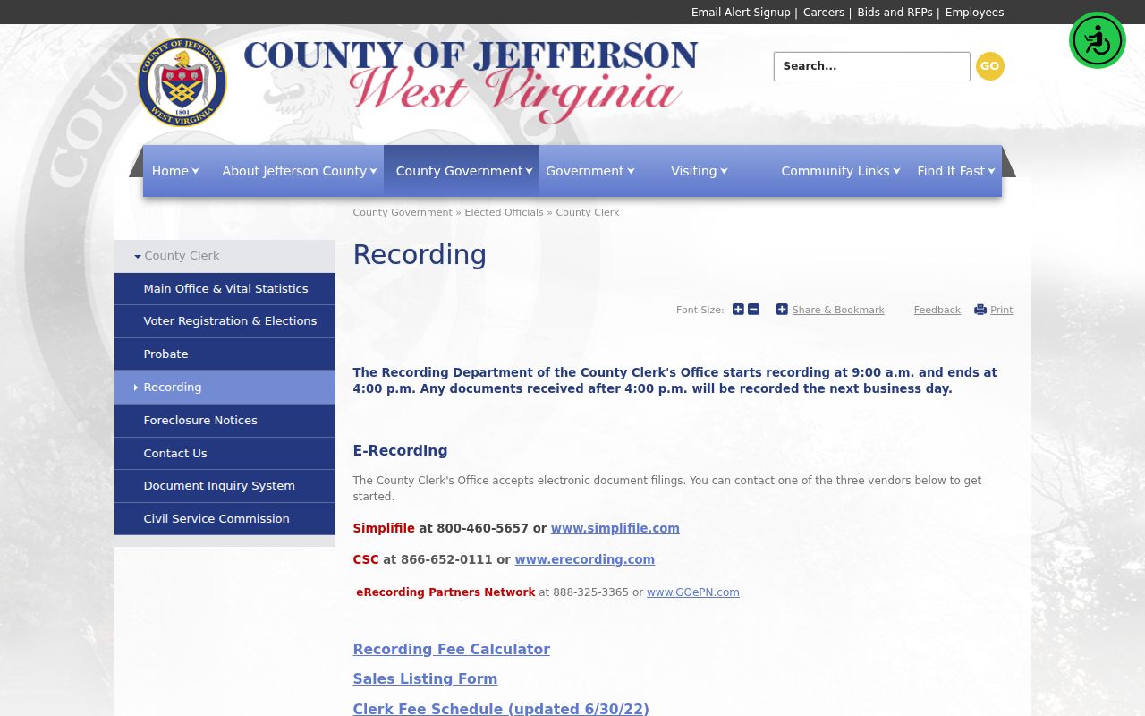 Jefferson County deed records recording hours and document filing information
