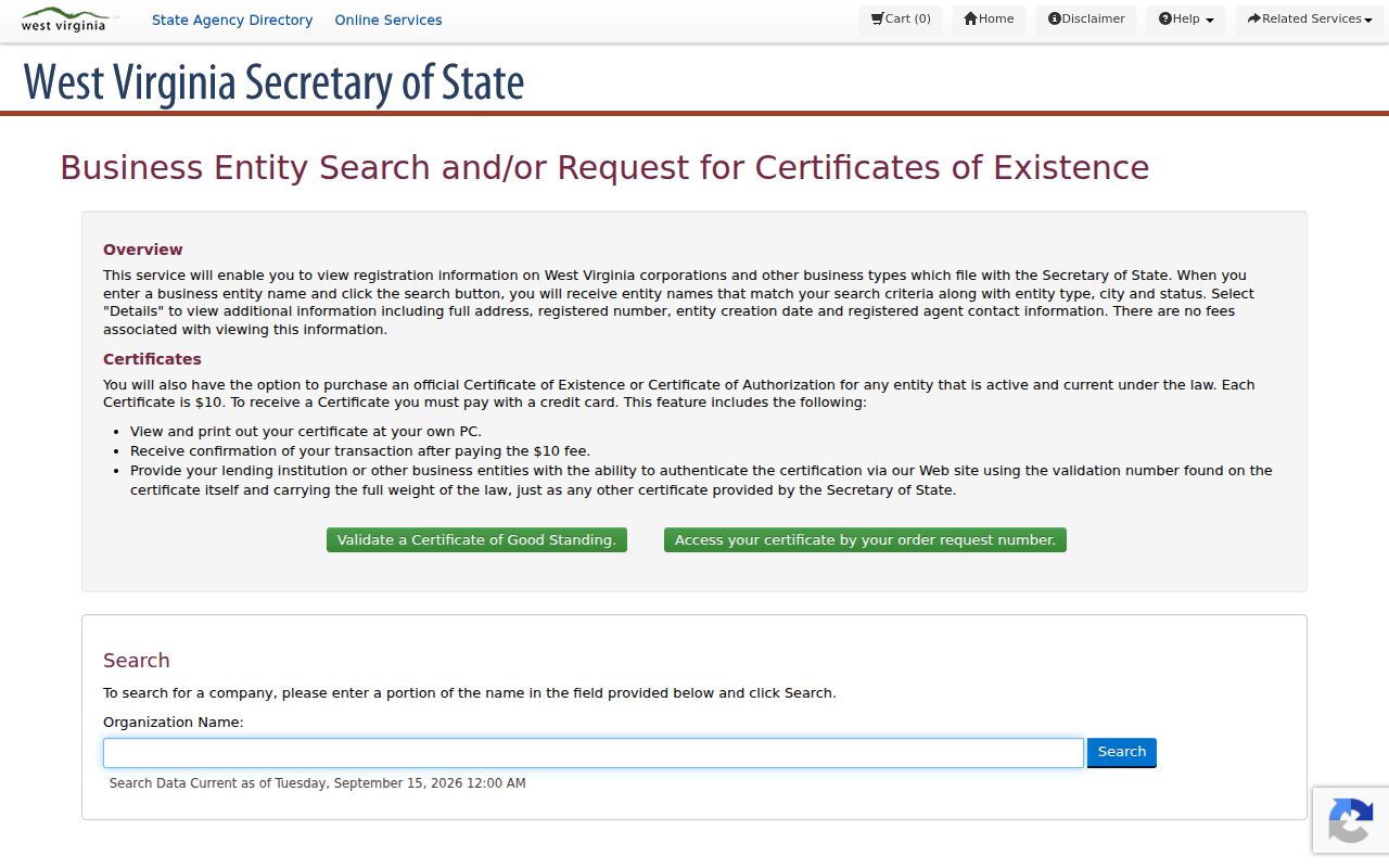 Jefferson County property owner lookup support through the West Virginia organization search